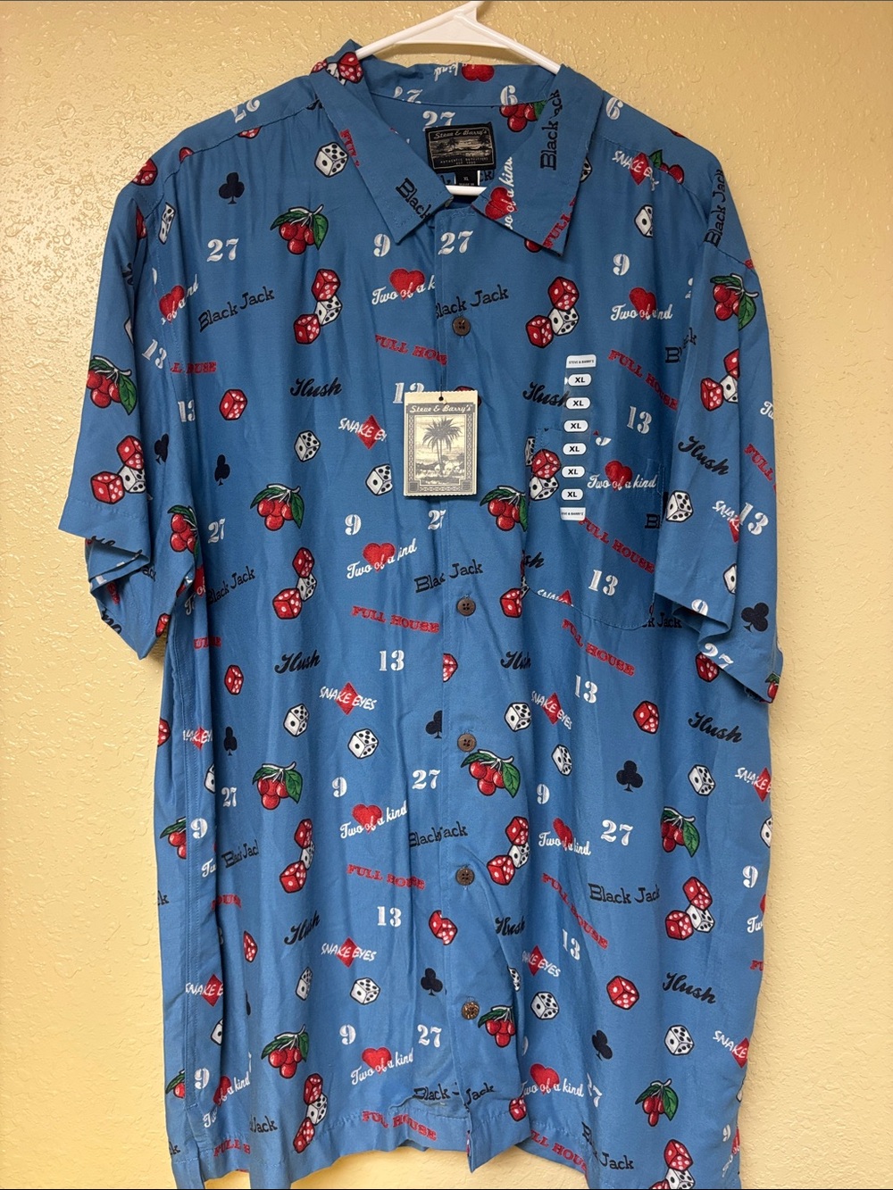 Steve & Barry's Blue Short-Sleeve Casino Print Button-Down Shirt